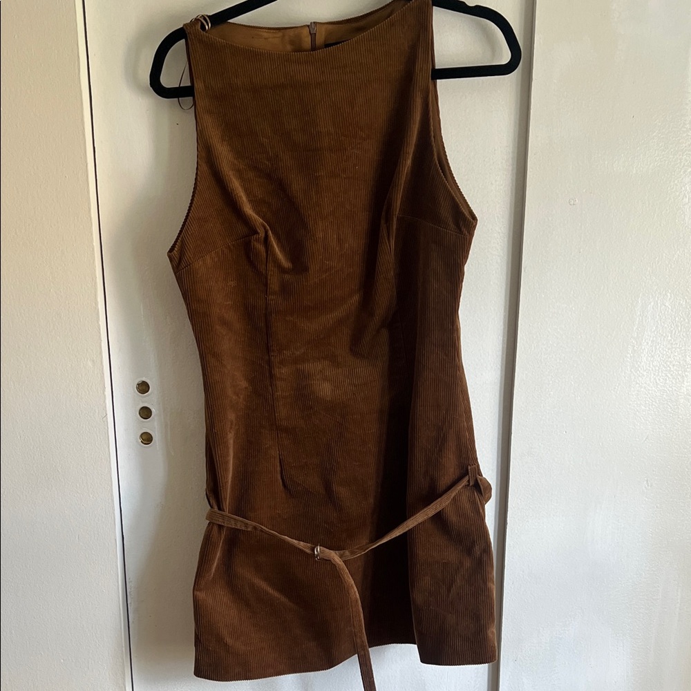 Zara Corduroy Brown Sleeveless Dress